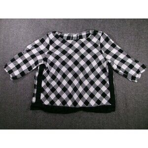 J Jill Top Women Extra Large Black White Gingham Love Linen Causal Resort